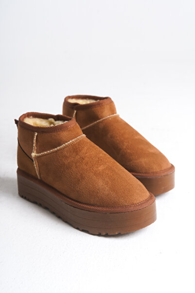 LUFENS Lara Kadın Kışlık Kalın Taban İçi Kürklü Süet Taba Yarım Bot