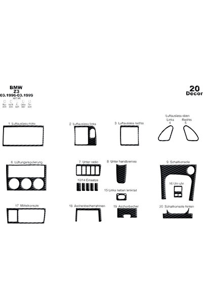 Marscockpitdesign Bmw Z3 كونسول متوافق مع توربيدو 1996-1999 20 قطعة