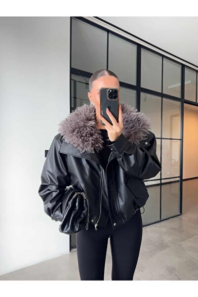 BB Bensu Buyruk İÇİ VE YAKASI KÜRKLÜ DERİ CEKET