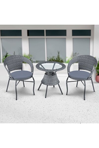 Danube Home طقم شرفة دائري من إيدن، مقعد واحد + مقعدين - خوص بولي إيثيلين رما...