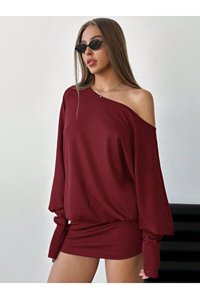 npLStore Rochie mini elegantă pentru femei, cu decolteu asimetric, cu mâneci ...