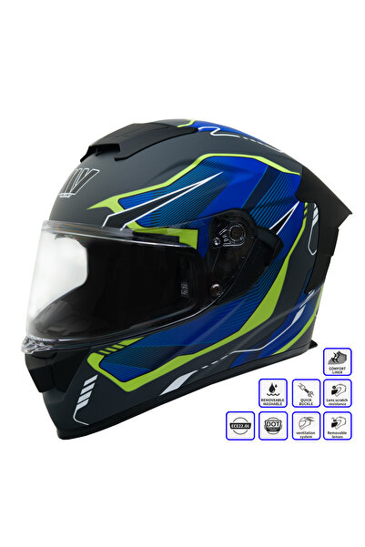 GP KOMPOZİT GP MY HELMET MKS001-EGBY Yarış Spoiler Güneş Vizörlü Şeffaf Full Face Motosiklet Kaskı