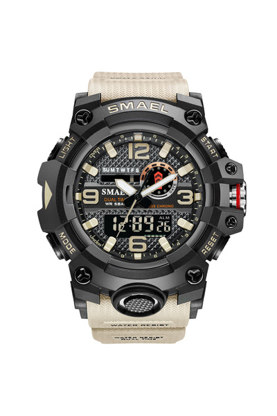 SMAEL Ceas sport bărbătesc cu alarmă cremă, rezistent la apă