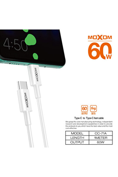 MOXOM موكسوم كيبل شحن بيانات PD 60W طول 1 متر - أبيض