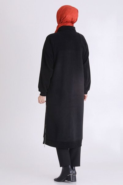 behrem Front Zippered Velvet Fabric Large Size Hijab Cap 25137 Black