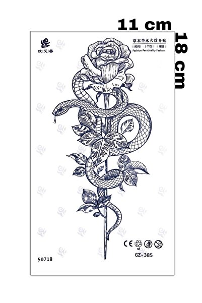 Mecit Tuhafiye 1 AY KALICI YILAN GÜL KOL BACAK VUCUT İÇİN GEÇİCİ DÖVME