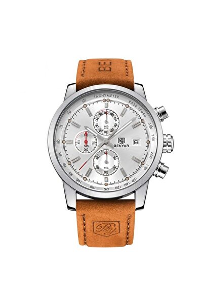 Benyar Ανδρικό ρολόι μόδας χρονογράφου με δερμάτινο λουράκι χαλαζία
