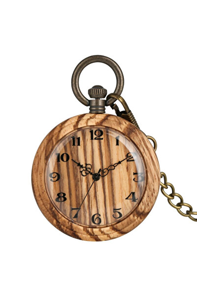 Gorben Ceas de buzunar P983 din lemn maro - cuarț, afișaj cu cifre arabe, cu ...