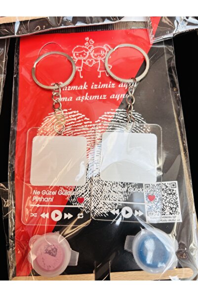 Aşk Anahtarlık Şarkılı Parmak İzi Anahtarlık Seti Anneler Günü Sticker Anneye...