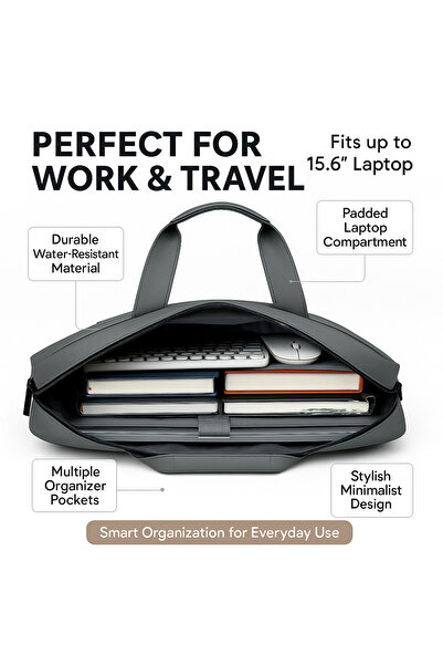 Generic Zunwei 15.6" Gray PU Leather Laptop Bag for Men – Waterproof Business Messenger Briefcase