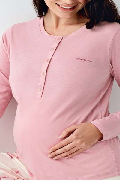 Pierre Cardin 9059 Kadın Gül Kurusu Uzun Kollu Hamile Lohusa Önden Emzirme Özellikli Pijama Takımı