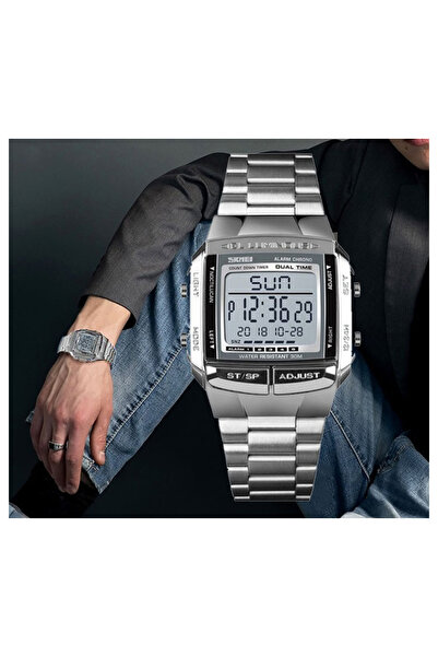 Skmei Ceas bărbătesc casual, cronograf, digital, cu alarmă LED, oțel inoxidabil