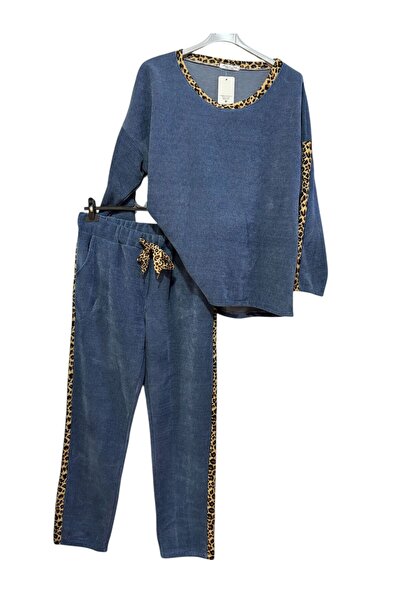 AGORATEKSTİL Women's Italian Leopard Print Velvet Suit