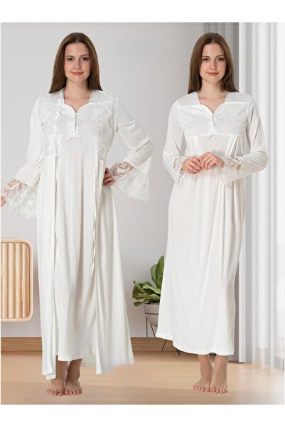 Lohusa Homewear Set de 2 cămăși de noapte pentru femei, cu mâneci lungi, cu d...