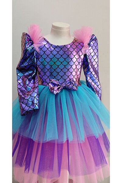 BOZTAŞ BEBE DENİZKIZI UZUN KOLLU TAÇLI ABİYE & DOĞUM GÜNÜ ELBİSESİ & DENİZKIZI KOZTÜM & DENİZKIZI PARTİ