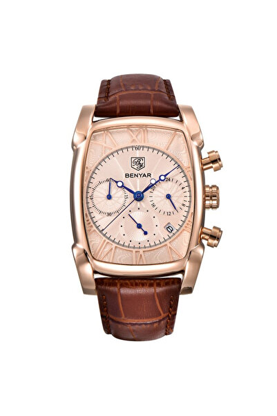 Benyar Ανδρικό Ρολόι Classic Elegant με Δερμάτινο Λουράκι Quartz και Αναλογικό Ροζέ