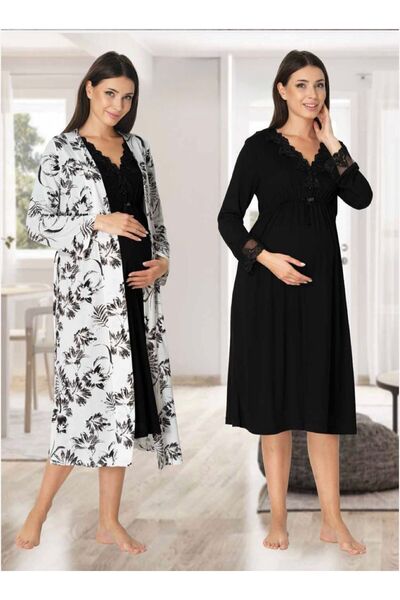 Lohusa Homewear طقم ملابس نوم للحوامل مكون من قطعتين، أسود اللون، بتصميم خاص ...