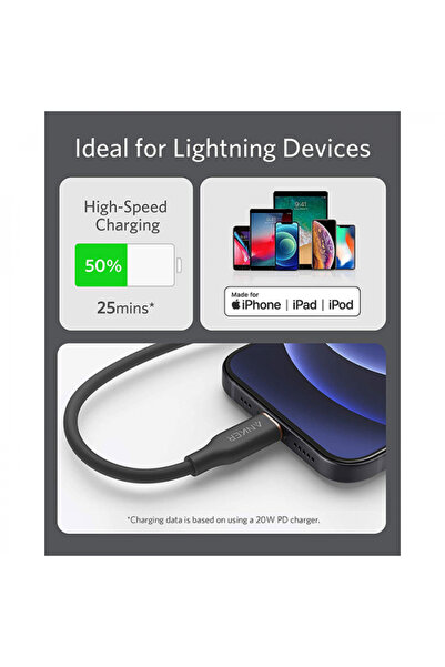 Anker كيبل أنكر USB-C إلى Lightning باورلاين90سم اسود