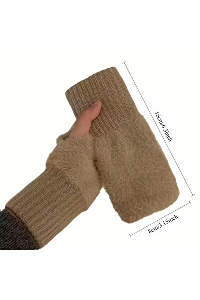 TATA CRAFT Зимові рукавички без пальців з хутром Стильні в'язані рукавички для жінок і чоловіків