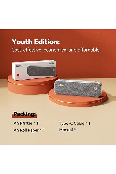 Fipka Matybobe PeriPage Portable Printer, A4 Wireless BT Travel Printer, Portable Thermal Printer Compatib
