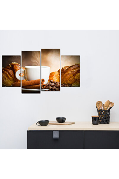 Generic لوحه جداريه - كوب قهوه و مخبوزات و قرفه - cof109 - مقسمه أربعة قطع