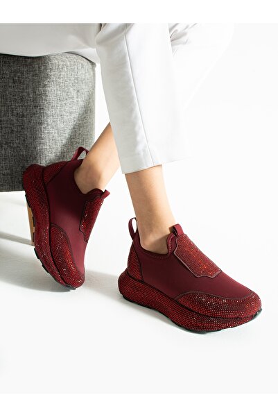 ALEMDAR AYAKKABI Celis Burgundy Stone Detail Women's Sneakers