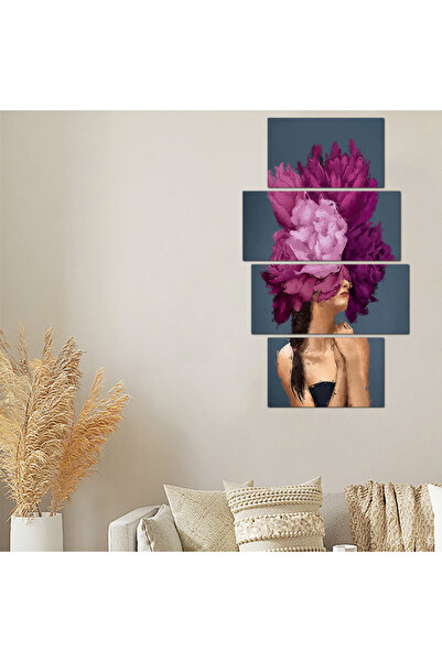 Generic لوحه جداريه - رسمة إمرأه مع ورده بنفسجيه - 300911 - مقسمه أربعة قطع