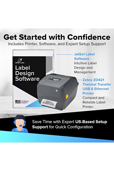 jetset Label Zebra ZD421 Thermal Transfer Desktop Printer 203 dpi Print Width 4-inch USB Ethernet ZD