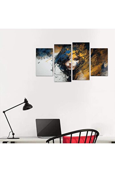 Generic لوحه جداريه مودرن رسمة إمرأه - 24143 - مقسمه أربعة قطع