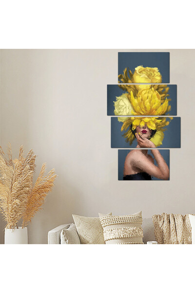 Generic لوحه جداريه - رسمة إمرأه مع ورده صفراء - 300910 - مقسمه أربعة قطع