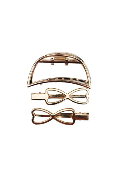 OEM Set 12 accesorii păr, 2 clame aurii fundiță, cleste auriu, dimensiuni 7.5...