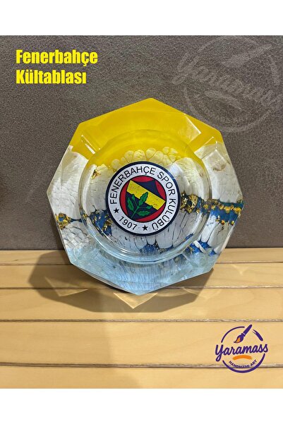 meristeed FB El Yapımı Epoksi Küllük – Sarı Lacivert Renklerde Dekoratif Tasarım, Ev Aksesuar, Kültablası