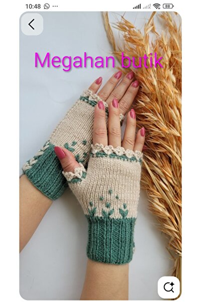 örgü El örgüsü parmaksız nakışlı eldiven