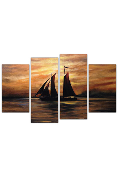 Generic لوحه جداريه - سفينه وسط البحر - ٦٦٤ - مقسمه أربعة قطع