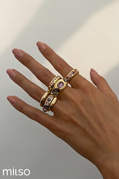 MİLSO مجموعة من 6 خواتم بوهيمية من الأحجار الكريستالية الذهبية - قابلة للتعديل