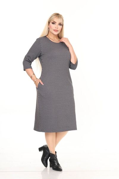 modayız Ελαστικό χειμερινό φόρεμα μεγάλου μεγέθους με μοτίβο διπλής τσέπης 22D-2714