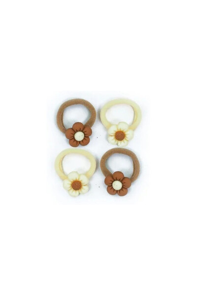 OEM Set elastice de par cu floricica, 10 seturi x 2 bucati, crem si maro, 0.4...