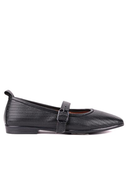 SailLakers - Black Color Genuine Leather Women's Ballerinas 261-25by1425057