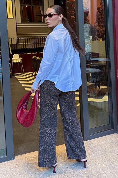 Madmext Mavi Düz Kesim Düğmeli Kadın Gömlek MG2583