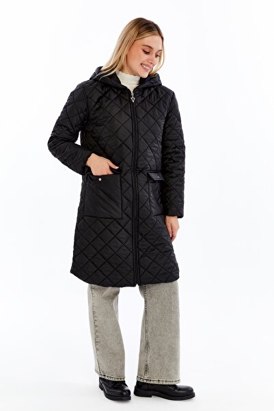 Modabenna Palton lung cu glugă cu fermoar pentru femei, căptușit cu buzunare ...