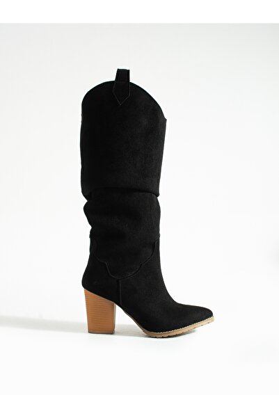 ALEMDAR AYAKKABI ENİD Чорні замшеві жіночі чоботи з хутром