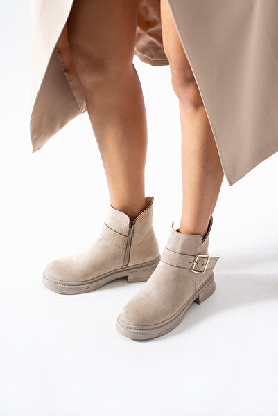 HVZ Exclusive Μπεζ σουέντ μπότες με φερμουάρ άνετες και άνετες
