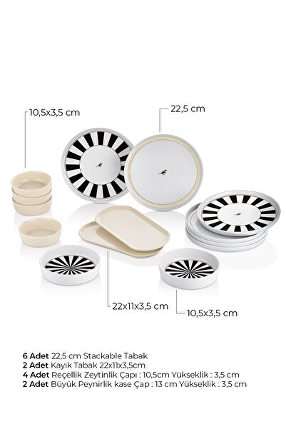 Kitchen Life 14 Parça 6 Kişilik Black Birds Kahvaltı Takımı-Lüx Kahvaltılık Sunum Seti Tabağı