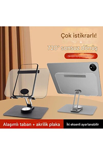 Asfal 14 inchi compatibil 360 cu bază metalică °   Suport rotativ pentru tabletă de birou Suport pentru tabletă și telefon