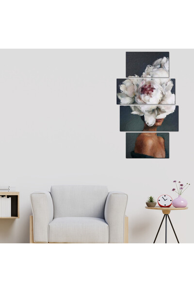 Generic لوحه جداريه - إمرأه و ورود بيضاء - ٣٠٠٤٧ - مقسمه أربعة قطع