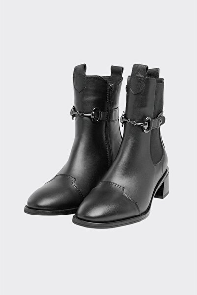 derinet Fermuarlı Tokalı Hakiki Deri Kadın Bot