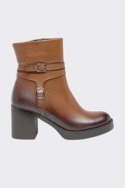 derinet Hakiki Deri Tokalı Fermuarlı Kadın Bot