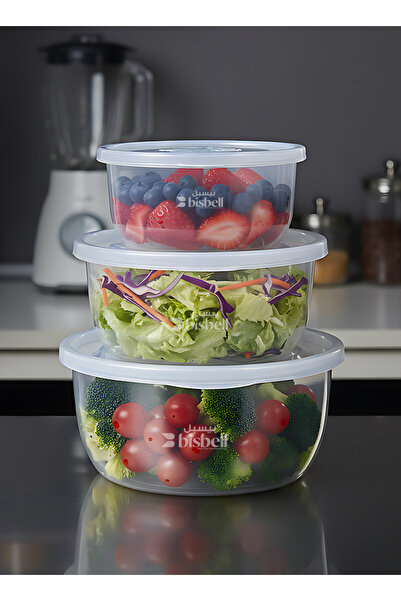 Bisbell 3-Piece Round Food Storage Container Set - BPA Free,500ml/900ml/1500ml,BB4030