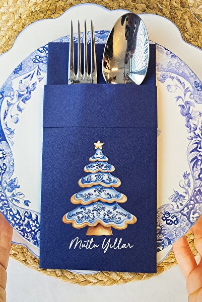PEKSHOP مناديل عيد الميلاد بتصميم شجرة عيد الميلاد باللون الأزرق الداكن والأب...