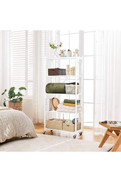 Wemart أرفف تخزين قابلة للطي مع عجلات، وحدة رفوف معدنية، منظم عالي التحمل للم...